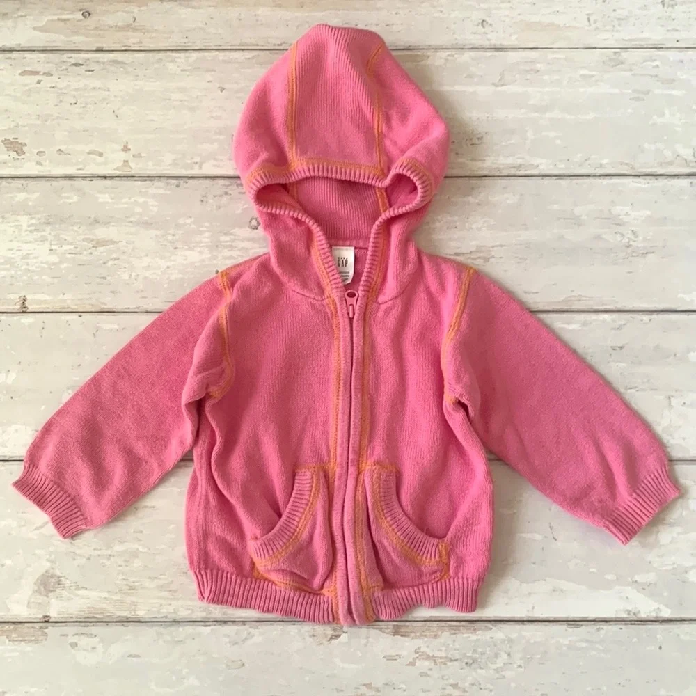 BabyGap 6-12m Baby Girl Pink Knit Cardigan Zip Up Sweater Hoodie Jacket 6m 9m